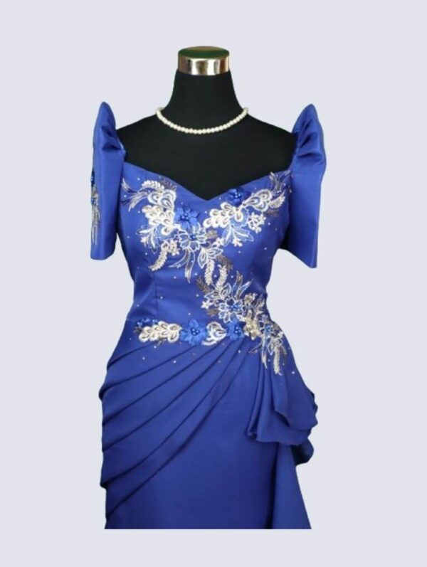 Filipiniana Mestiza Long Dress - Daisy-Chi (Royal Blue) ~ 2X - Image 2