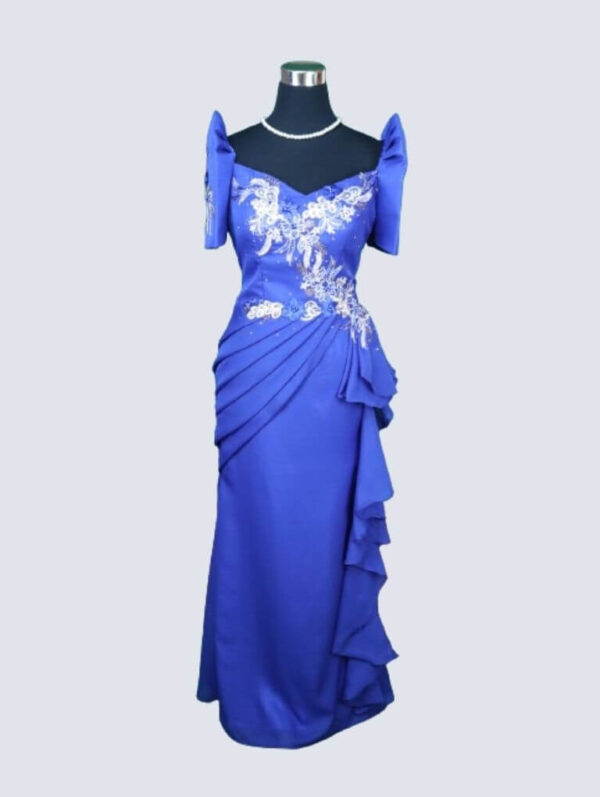 Filipiniana Mestiza Long Dress - Daisy-Chi (Royal Blue) ~ 2X