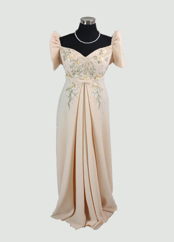 Filipiniana Mestiza Long Dress - Tulip (Beige Neoprene)