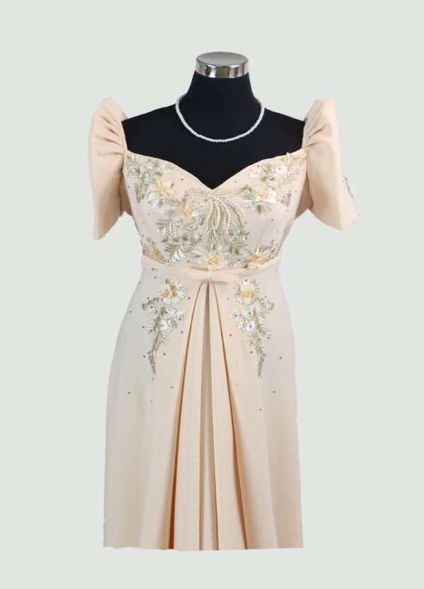 Filipiniana Mestiza Long Dress - Tulip (Beige Neoprene) - Image 2