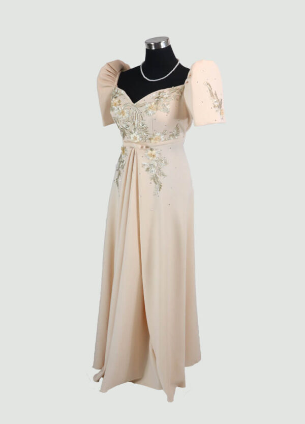 Filipiniana Mestiza Long Dress - Tulip (Beige Neoprene) - Image 3
