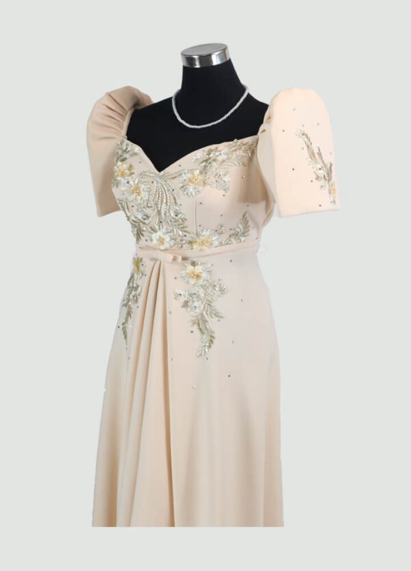 Filipiniana Mestiza Long Dress - Tulip (Beige Neoprene) - Image 4
