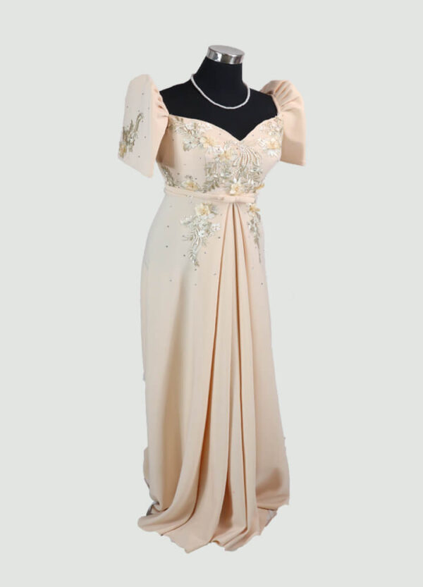 Filipiniana Mestiza Long Dress - Tulip (Beige Neoprene) - Image 5