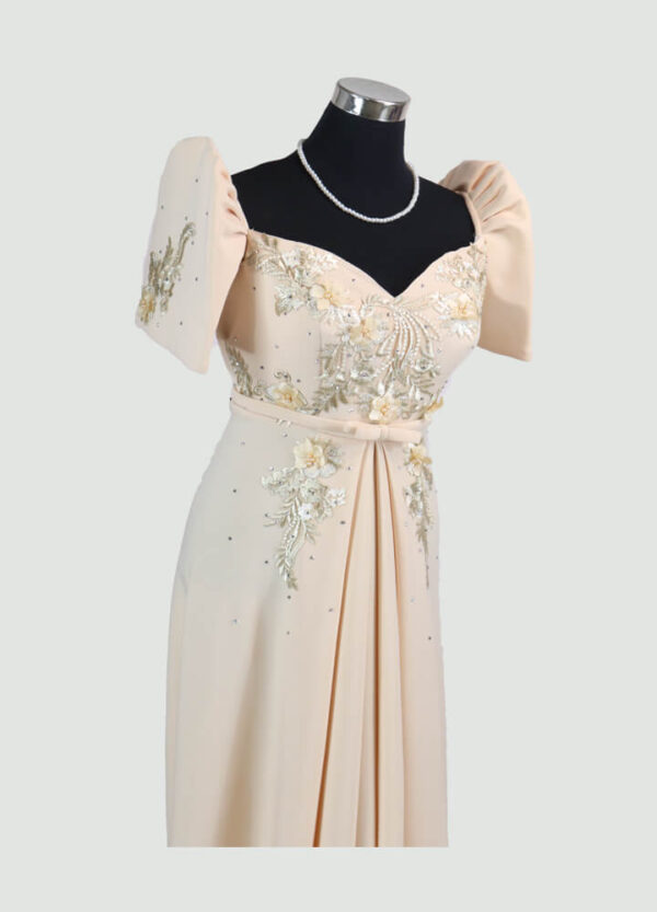 Filipiniana Mestiza Long Dress - Tulip (Beige Neoprene) - Image 6