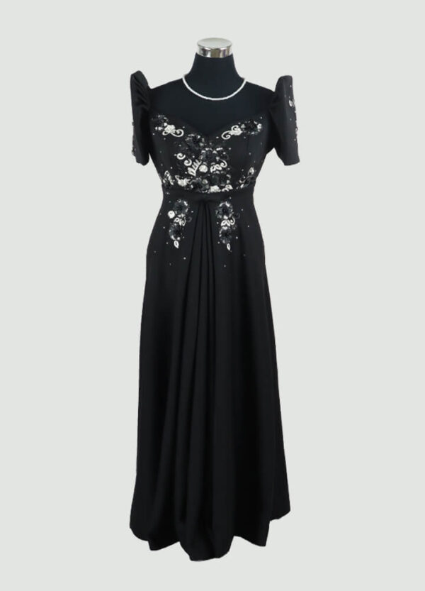 Filipiniana Mestiza Long Dress - Tulip (Black Neoprene)