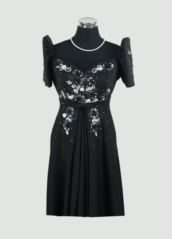 Filipiniana Mestiza Long Dress - Tulip (Black Neoprene) - Image 2