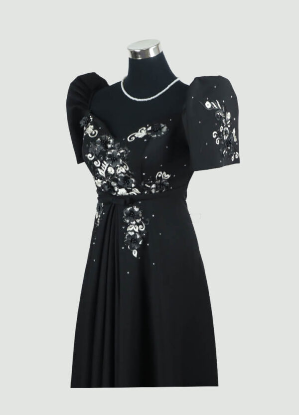 Filipiniana Mestiza Long Dress - Tulip (Black Neoprene) - Image 4