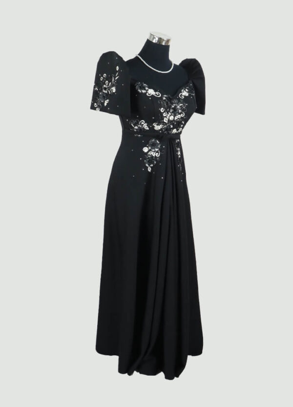 Filipiniana Mestiza Long Dress - Tulip (Black Neoprene) - Image 5