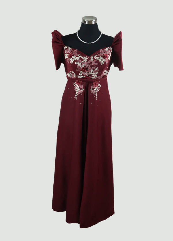 Filipiniana Mestiza Long Dress - Tulip (Burgundy Neoprene) 2XL
