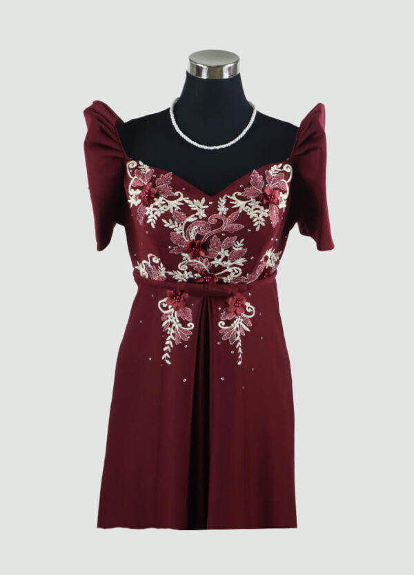 Filipiniana Mestiza Long Dress - Tulip (Burgundy Neoprene) 2XL - Image 2