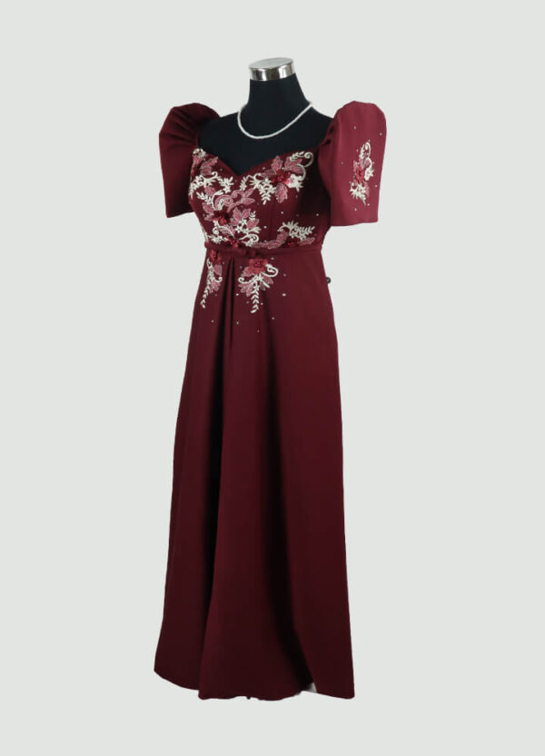 Filipiniana Mestiza Long Dress - Tulip (Burgundy Neoprene) 2XL - Image 3