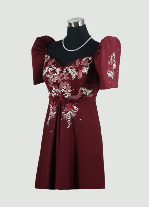 Filipiniana Mestiza Long Dress - Tulip (Burgundy Neoprene) 2XL - Image 4