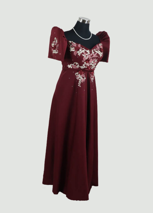 Filipiniana Mestiza Long Dress - Tulip (Burgundy Neoprene) 2XL - Image 5