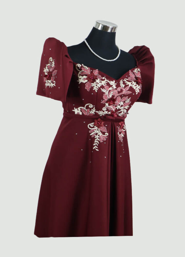 Filipiniana Mestiza Long Dress - Tulip (Burgundy Neoprene) 2XL - Image 6