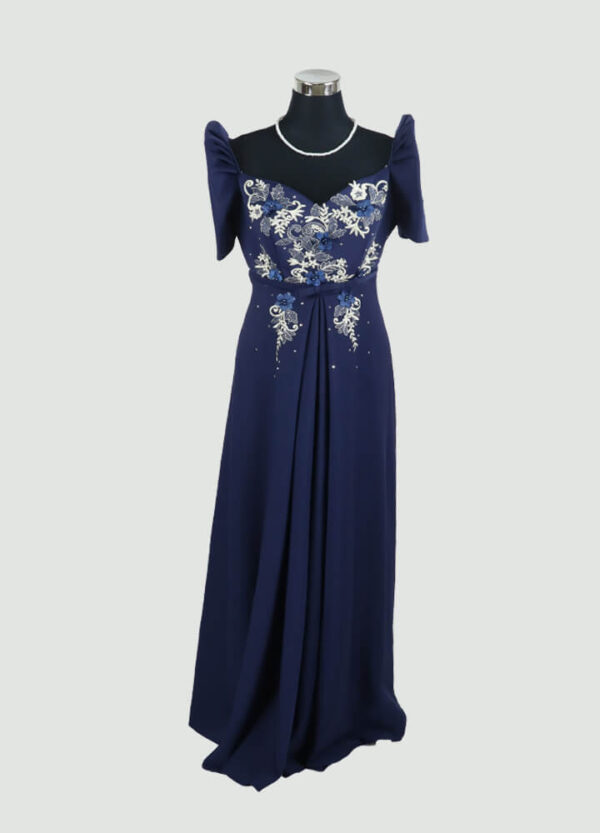 Filipiniana Mestiza Long Dress - Tulip (Navy Blue Neoprene)