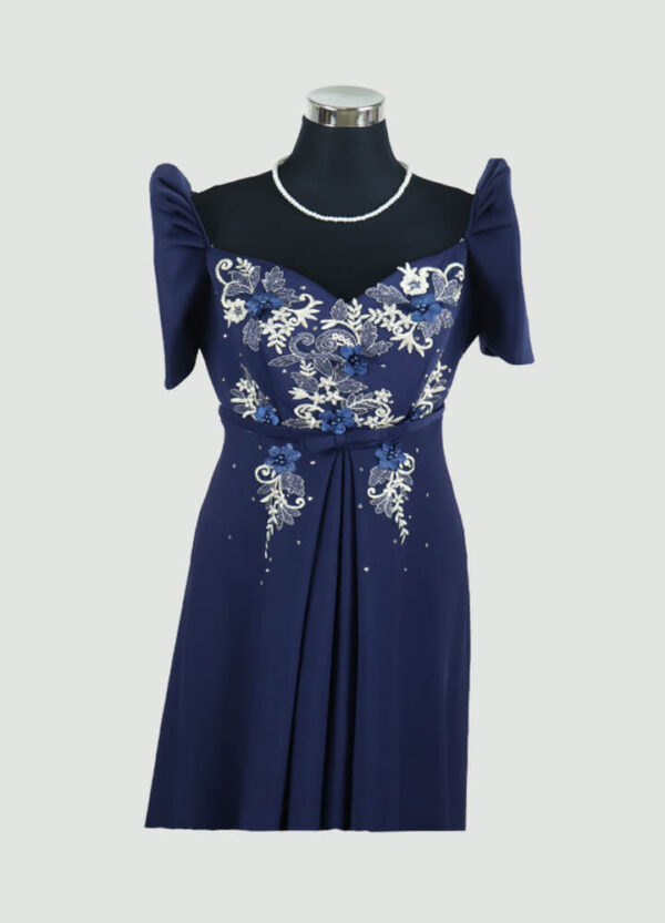 Filipiniana Mestiza Long Dress - Tulip (Navy Blue Neoprene) - Image 2