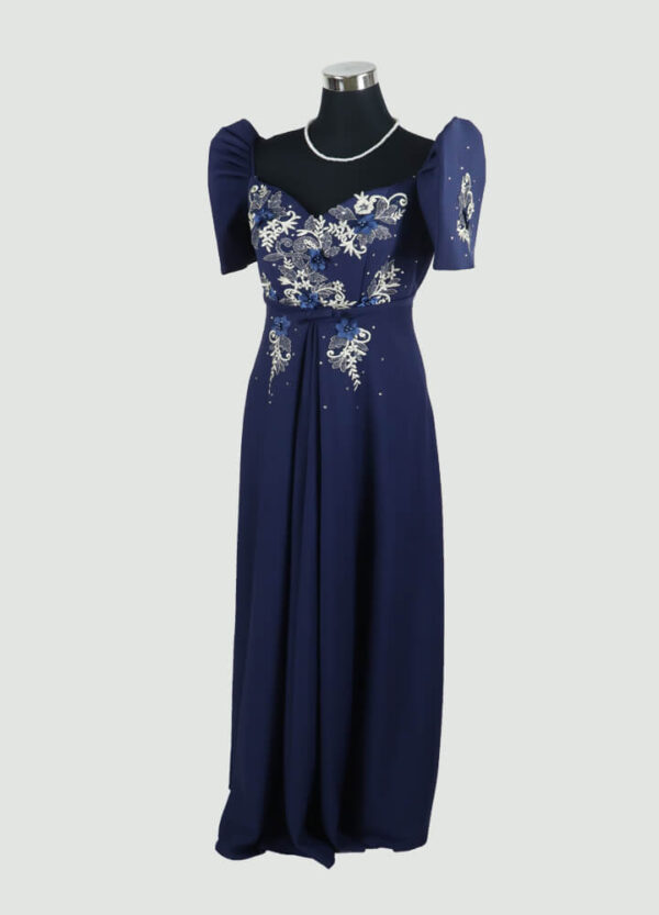 Filipiniana Mestiza Long Dress - Tulip (Navy Blue Neoprene) - Image 3