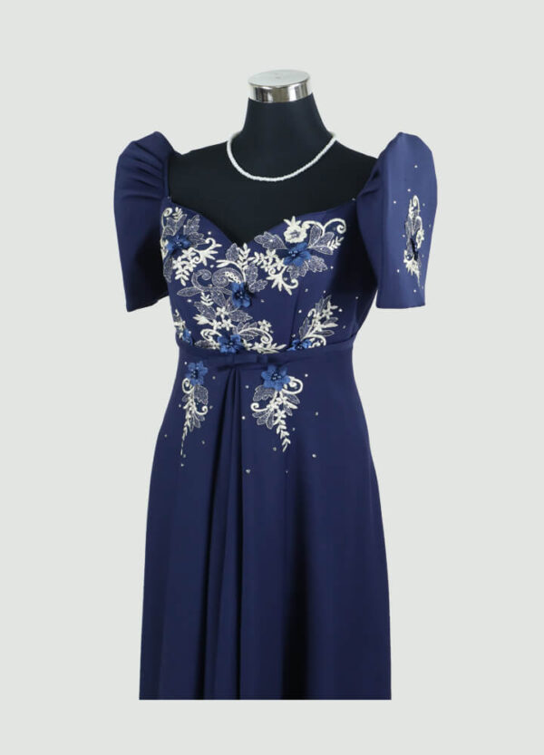Filipiniana Mestiza Long Dress - Tulip (Navy Blue Neoprene) - Image 4