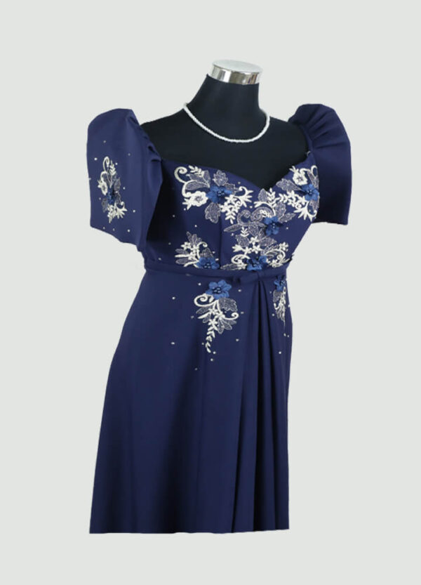 Filipiniana Mestiza Long Dress - Tulip (Navy Blue Neoprene) - Image 6