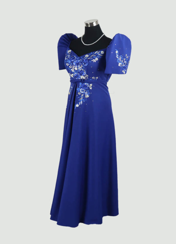Filipiniana Mestiza Long Dress - Tulip (Royal Blue Neoprene) XL - Image 3