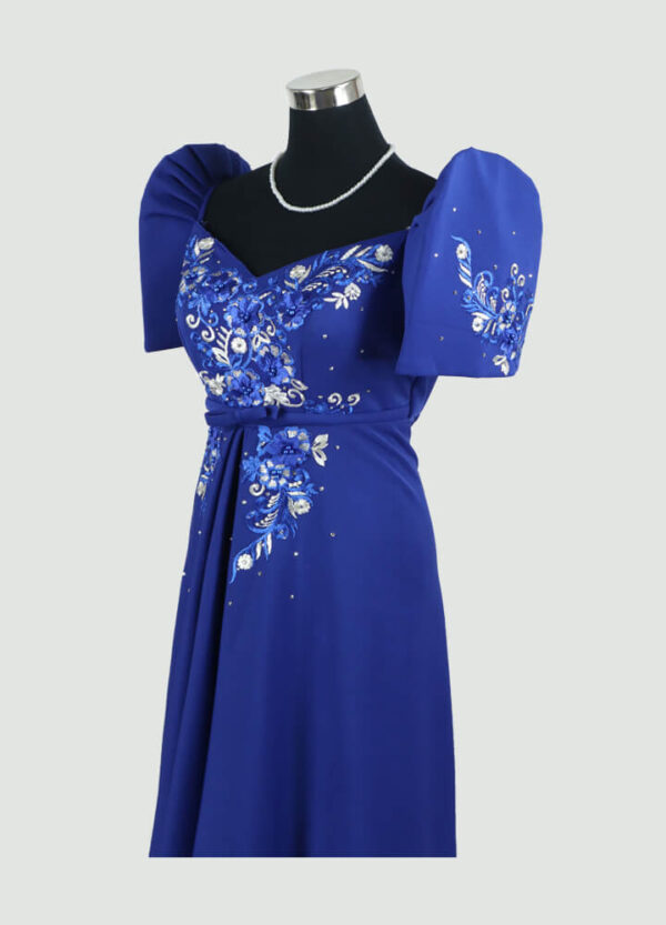 Filipiniana Mestiza Long Dress - Tulip (Royal Blue Neoprene) XL - Image 4