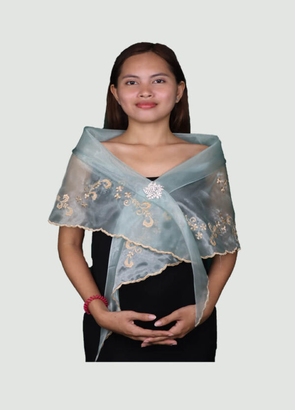Alampay (Shawl with Brooch) - Sage Green - Image 5