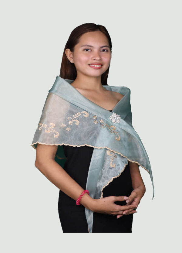 Alampay (Shawl with Brooch) - Sage Green - Image 6