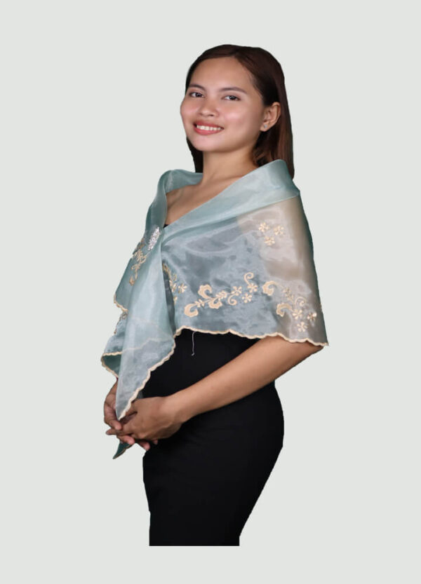 Alampay (Shawl with Brooch) - Sage Green - Image 7