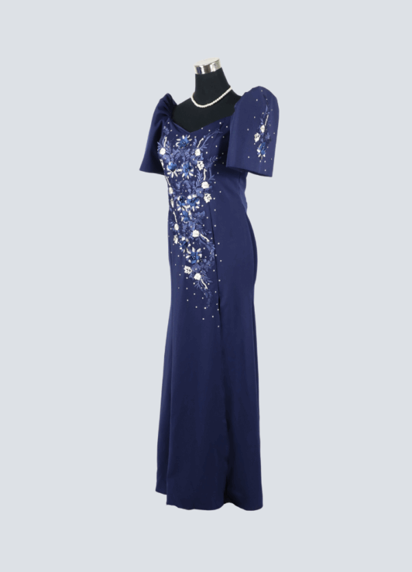 Filipiniana Mestiza Long Dress - Sampaguita - Navy Blue (Large) - Image 3