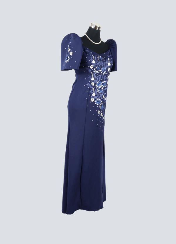 Filipiniana Mestiza Long Dress - Sampaguita - Navy Blue (Large) - Image 5