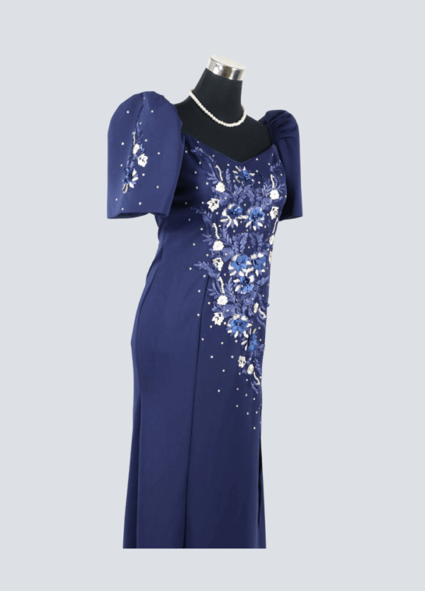 Filipiniana Mestiza Long Dress - Sampaguita - Navy Blue (Large) - Image 6