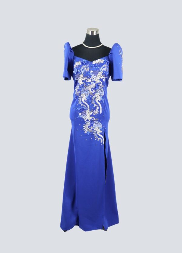 Filipiniana Mestiza Long Dress - Sampaguita - Royal Blue