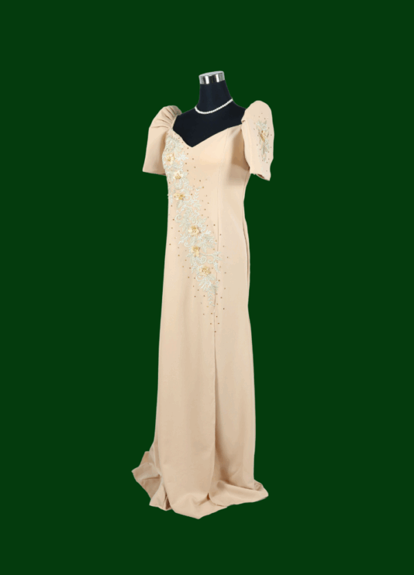 Filipiniana Mestiza Long Dress - Sampaguita - Sparkly Beige (Large) - Image 3