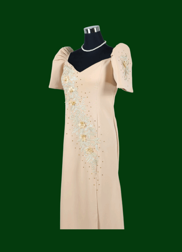 Filipiniana Mestiza Long Dress - Sampaguita - Sparkly Beige (Large) - Image 4