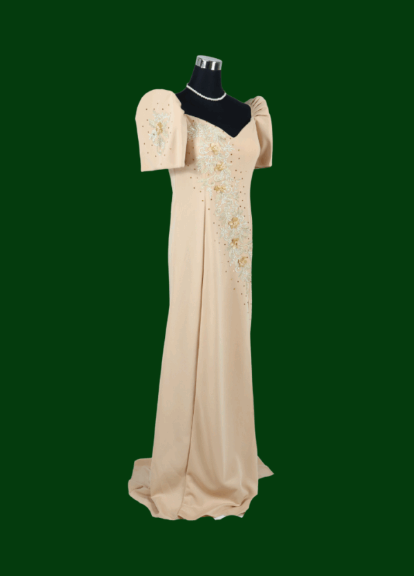 Filipiniana Mestiza Long Dress - Sampaguita - Sparkly Beige (Large) - Image 5