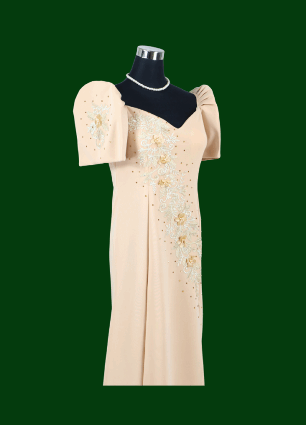 Filipiniana Mestiza Long Dress - Sampaguita - Sparkly Beige (Large) - Image 6