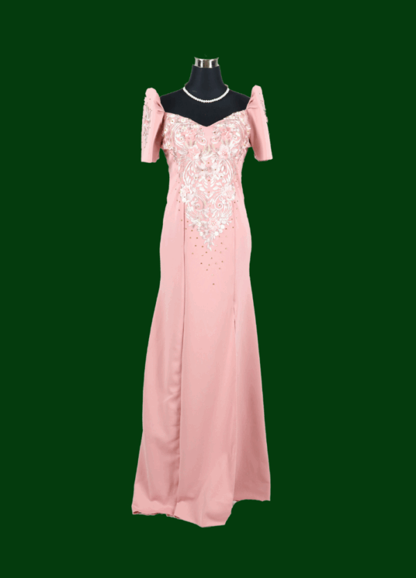 Filipiniana Mestiza Long Dress - Sampaguita - Old Rose (Small)