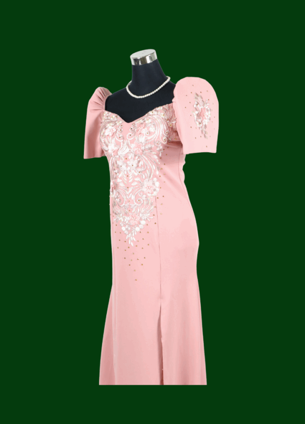 Filipiniana Mestiza Long Dress - Sampaguita - Old Rose (Small) - Image 4