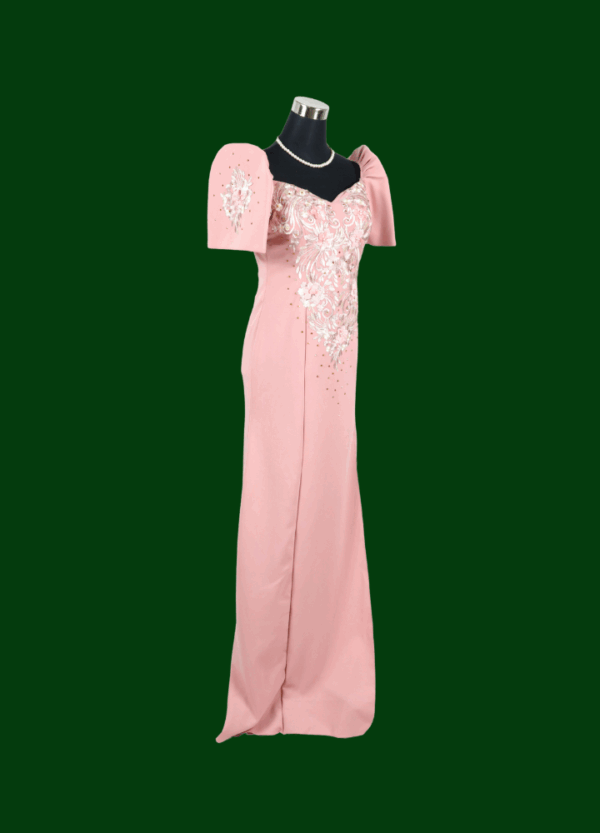 Filipiniana Mestiza Long Dress - Sampaguita - Old Rose (Small) - Image 5