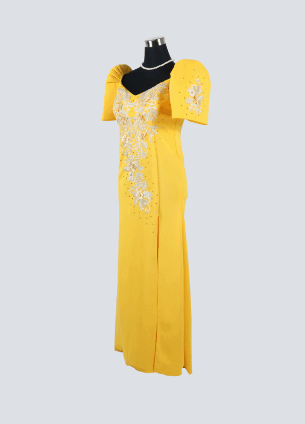 Filipiniana Mestiza Long Dress - Sampaguita - Yellow Gold (Medium) - Image 3