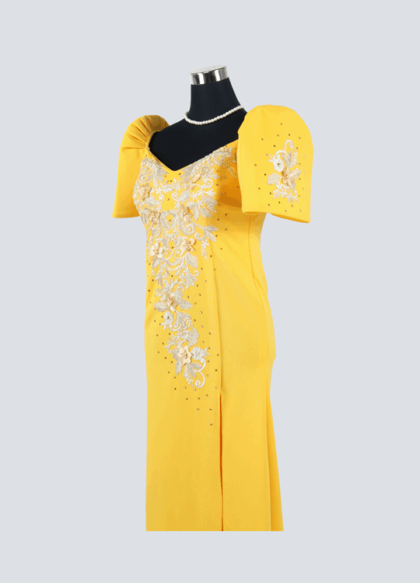 Filipiniana Mestiza Long Dress - Sampaguita - Yellow Gold (Medium) - Image 4