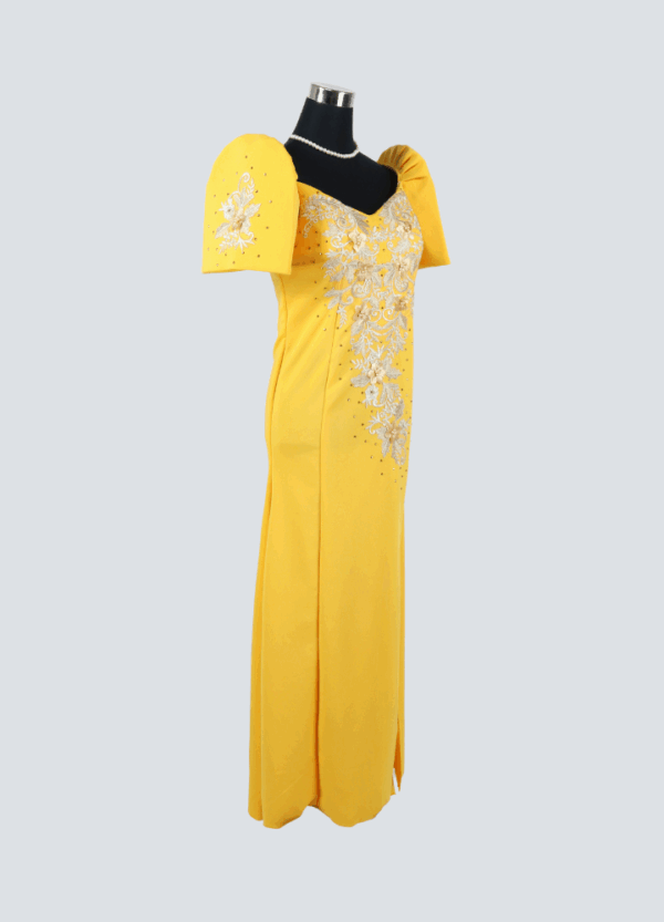 Filipiniana Mestiza Long Dress - Sampaguita - Yellow Gold (Medium) - Image 5