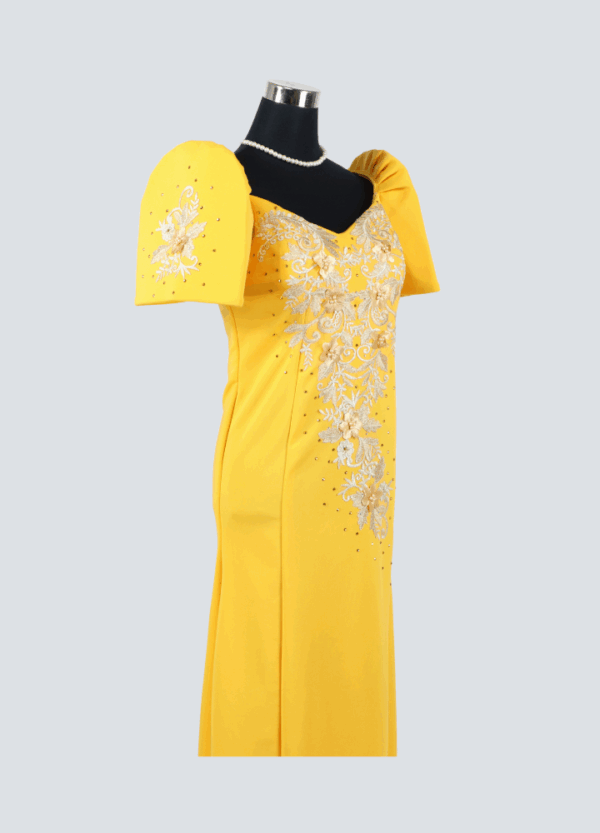 Filipiniana Mestiza Long Dress - Sampaguita - Yellow Gold (Medium) - Image 6