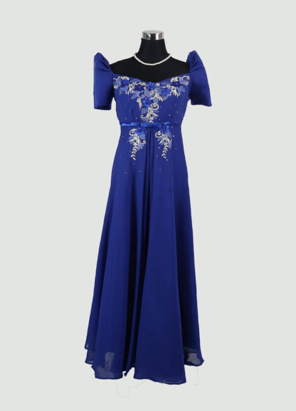 Filipiniana Mestiza Long Dress - Tulip (Royal Blue Chiffon) Medium