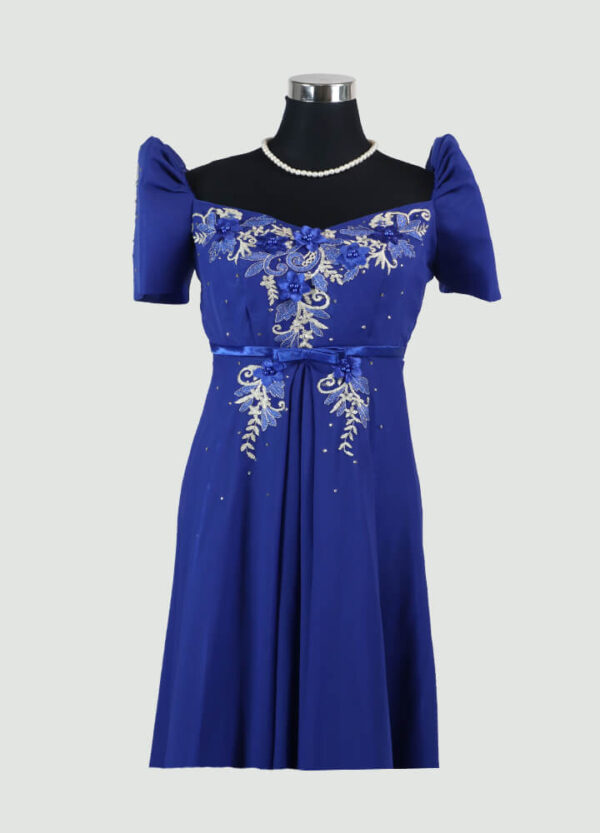 Filipiniana Mestiza Long Dress - Tulip (Royal Blue Chiffon) Medium - Image 2