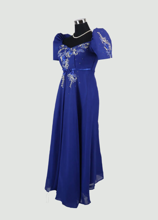 Filipiniana Mestiza Long Dress - Tulip (Royal Blue Chiffon) Medium - Image 3