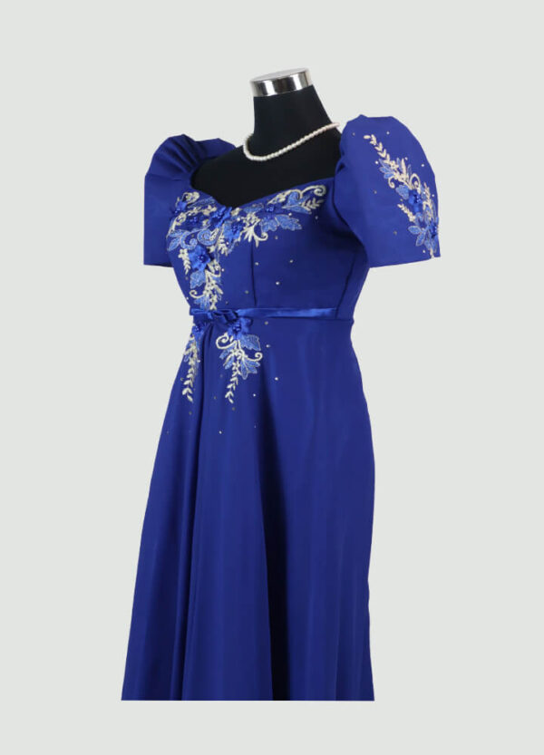 Filipiniana Mestiza Long Dress - Tulip (Royal Blue Chiffon) Medium - Image 4