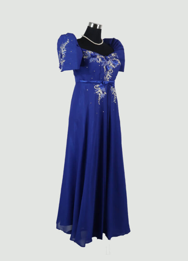 Filipiniana Mestiza Long Dress - Tulip (Royal Blue Chiffon) Medium - Image 5
