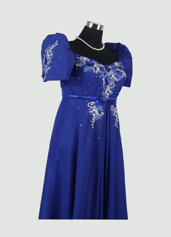 Filipiniana Mestiza Long Dress - Tulip (Royal Blue Chiffon) Medium - Image 6