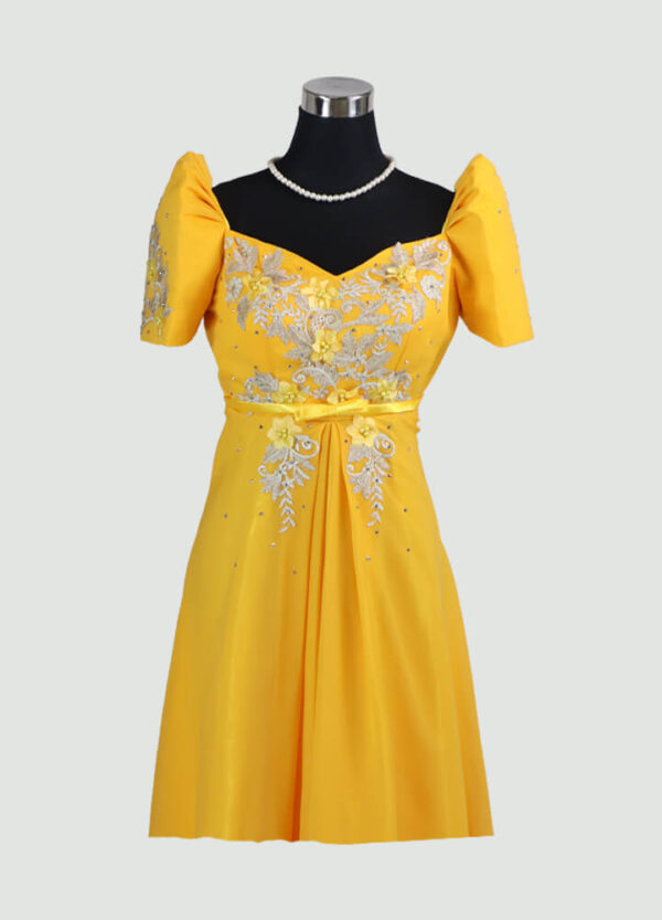 Filipiniana Mestiza Long Dress - Tulip (Gold Chiffon) Large - Image 2